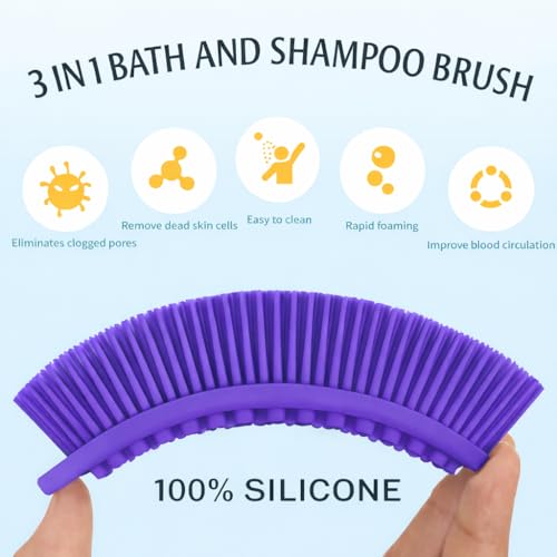 All-in-One Exfoliating Shower Brush – Gentle Silicone Loofah for Sensitive Skin with Dual-Purpose Scalp Massage for Spa-Quality Showers Daily (1pck) (Purple) - color: Purple