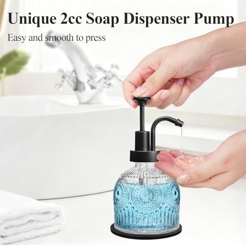 SheeChung Vintage Soap Dispenser, Kitchen Dish Soap Dispensers with Pump Mat, Glass Hand Soap Dispenser for Bathroom, Liquid, Lotion, Refillable, Rustic Farmhouse Decor-Clear (Black Pump, 2 pk) - color: Clear-black Pump-2 Pack