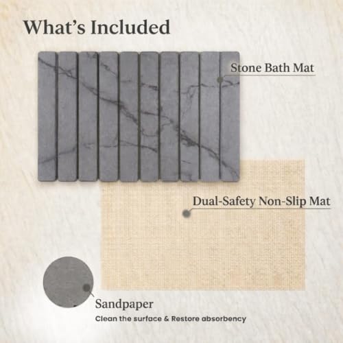 Premium Foldable Stone Bath Mat - Ultra Absorbent Quick Drying Compact Easy to Store & Clean Non-Slip Diatomaceous Earth Bath Shower Mat (Marble Grey) - color: Marble Grey