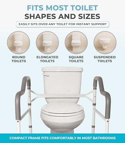 Stander Wonder Toilet Safety Rails for Seniors, Adjustable Detachable Toilet Frame with Padded Handles for Elderly Adults, Foldable Handicap Support Rail with Footrest, Fits Any Toilets