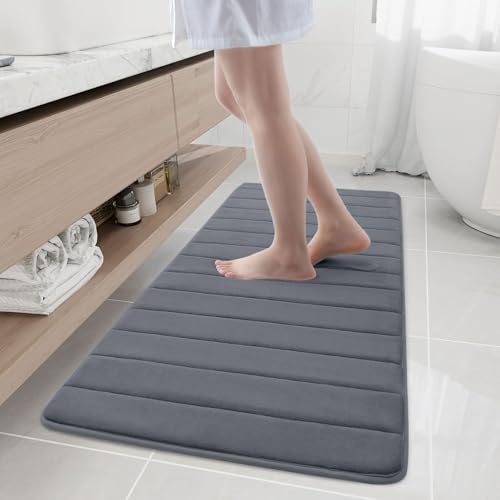 Buganda Memory Foam Bath Mat, 55" x 24", Ultra Soft Bathroom Rugs, Water Absorbent and Machine Washable Bath Rug Runner for Bathroom, Shower, and Tub, Dark Grey - color: Dark Grey, size: 55" X 24"