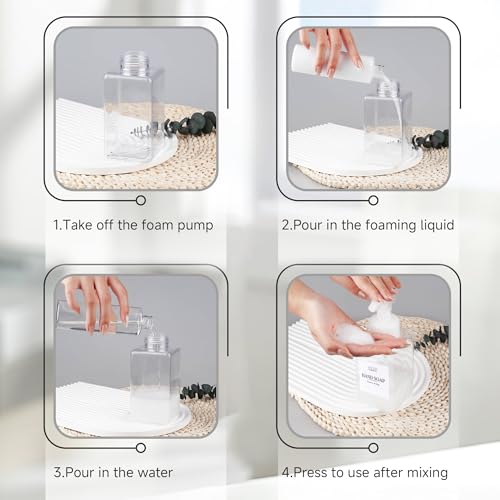 250ML Foaming Soap Dispenser, 2-Pack Plastic Hand Soap Dispenser, Refillable Leakproof Foam Pump Bottle with Waterproof Labels, for Shampoo, Body Wash - color: Clear, size: 250ML