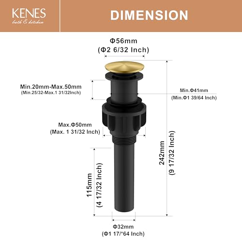 KENES Bathroom Vessel Sink Pop Up Drain Without Overflow Assembly, Lavatory Vanity Sink Drain Stopper, Anti-Clogging Drain Strainer, Brushed Gold, KE-P300A-4 - color: Brushed Gold, size: Big Pop up Cap (Without Overflow)