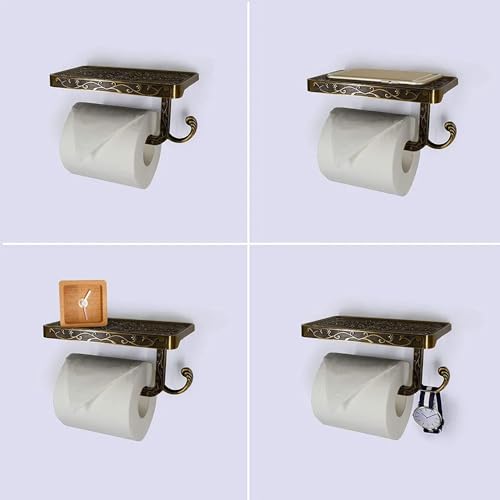 Vintage Toilet Paper Holder Wall Mount Toilet Roll Holder with Shelf and Hook Bronze Antique Bathroom Accessories Toilet Tissue Roll Holder Hanger Aluminum Material (Bronze Finish) - color: Bronze