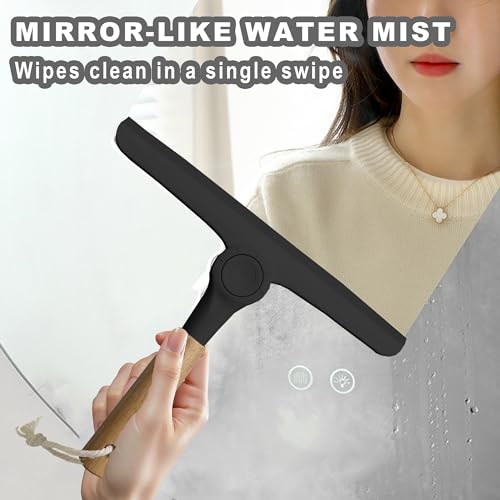 Show Squeegee for Glass Door Bathroom Squeegee with Bamboo Handle Show Wiper for Glass Door Window Tile Wall Car Windshield Mirror (Black) - color: Black
