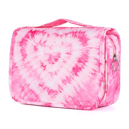 Kids Hanging Toiletry Bag for Girls, Travel Toiletry Bag for Teen Girls Cosmetic Makeup Waterproof Wash Bag Traveling Toiletries, Tie Dye Pink Heart - color: Tie-Dye Heart