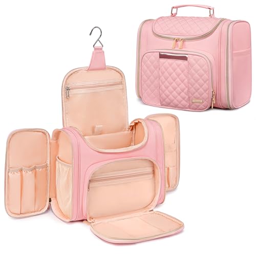 Tealari Large Toiletry Bag for Women Men,Bathroom Bag,Water Resistant Shower Bag,Makeup Bag,Toiletry Bags for Traveling,Hanging Toiletry Bag with Transparent Waterproof Phone Pocket - color: Pink