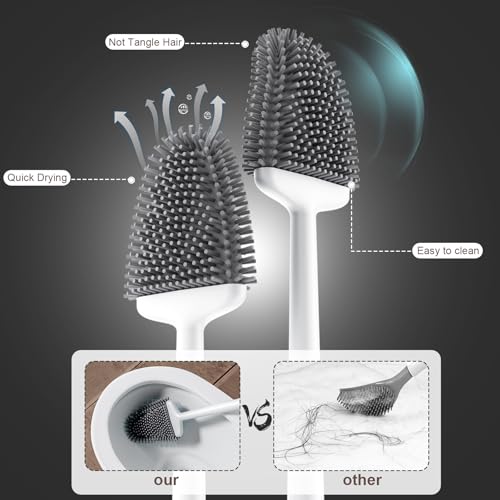 Sellemer Toilet Brush and Holder Set - Flexible Toilet Bowl Brush Head with Silicone Bristles, Compact Size for Storage and Organization, Ventilation Slots Base (1 Pack, Pearl White) - color: White