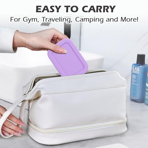 AIDIMMING Leak Proof Silicone Travel Soap Case with Drain Pad, Compact Bar Soap Container with Lid, Portable Soap Holder for Standard Bar Soap & Handmade Soap, Travel Camping Gym (Light Purple) - color: Light Purple