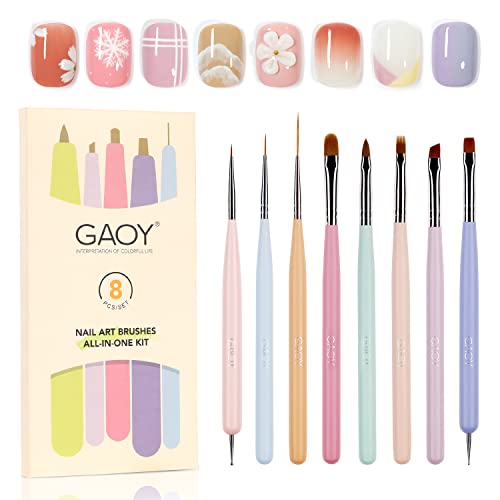 GAOY 8 Pcs Nail Brushes for Nail Art, Nail Design Tools for Nail Detail Painting, French Liner and Dotting Pens for Nail DIY - color: 8 Pcs Colored Nail Art Brushes