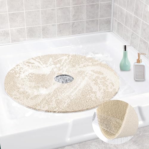 Shower Mat Non Slip, Round Shower Mat for Inside Shower, Non Slip Bathtub Mat, Fast Drying Bath Tub Mats, Loofah Mat for Shower Bathroom, Quick Drying, Resistant (Beige, 32 x 32 Inch) - color: Beige, size: 32" (Round)