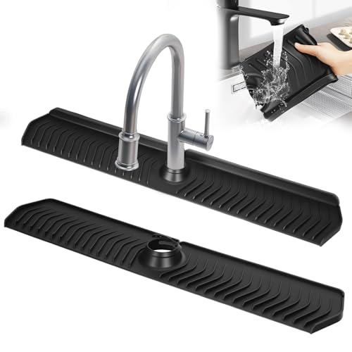Kitchen Sink Faucet Mat,30in New Foldable Faucet Mat for Kitchen Sink, Adjustable Waterproof Splash Guard Draining Mat,Keep Countertops Dry (Black,29.9" x 5.7)
