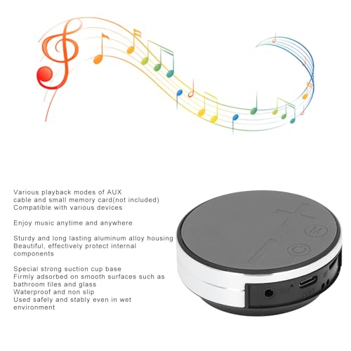 Bone Conduction Speaker, Bluetooth, AUX, Small Memory Card, Stereo, Water Proof, Intelligent Suction Cup Design, for Outdoor and Indoor Bathroom (Silver) - color: Silver