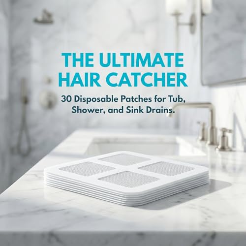 Disposable Shower Drain Hair Catcher, 30 Pack Peel-Stick Mesh, 3.94 Inch | Fiberglass Mesh Traps Hair, Pet Fur and Debris; Adhesive Fits Flat Shower, Tub, Sink and Laundry Drains up to 4 in - size: 30pcs