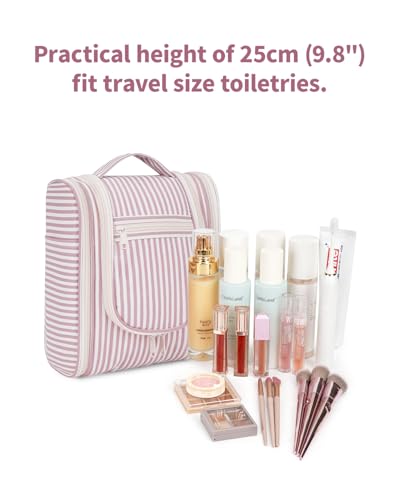 Narwey Small Striped Hanging Travel Toiletry Bag for Women, Travel Bag for Toiletries, Makeup Bag Organizer Cosmetic Bags Make Up Bags for Women (Dusty Rose Stripe) - color: CA-Dusty Rose Stripe, size: Medium