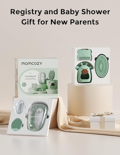 Momcozy Baby Kit, Baby Shower & Registry Essential Kit for Grooming & Cleansing Care, Includes Electric Nail File, Teether, Bath Brush, Cradle Cap Brush,Comb, Finger Toothbrush,Newborn Must-Have - size: Glow Baby Kit