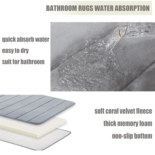 Bathroom Rugs Sets 3 Piece Memory Foam Bath Mat Machine Washable Bathroom Rug for Shower,Bath Tub,Bedroom,Water Absorb Toilet Mat,Super Soft Bath Mat Set,Light Grey - color: Light Grey