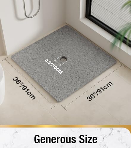 HITSLAM Square Shower Mat, 36 x 36 Inch Non Slip Bath Mat for Tub, Soft PVC Loofah Bathtub Mats with Drain Holes, Quick Drying Bathroom Stall Floor Mat, Bathroom Accessories Without Suction Cup, Grey - color: Grey, size: 36" x 36" (Square)
