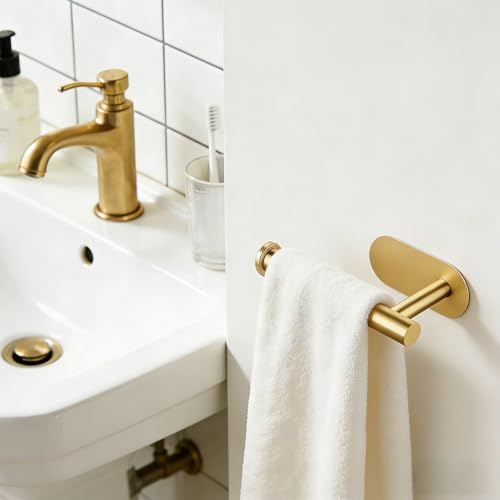 2 Packs Toilet Paper Holder No-Drill Self-Adhesive Towel Rack Stainless Steel Waterproof Rustproof Roll Paper Holder for Bathroom Washroom RVs (Gold) - color: Gold