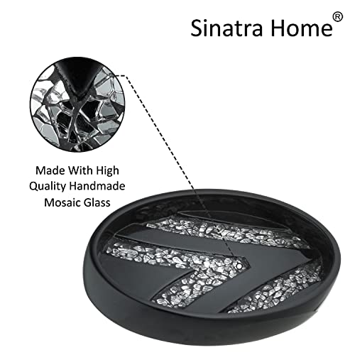Zahari Home Sinatra Soap Dish Unique Design Stylish Bling Glass Mosaic Décor Soap Bar Holder, Black - color: Sinatra Black