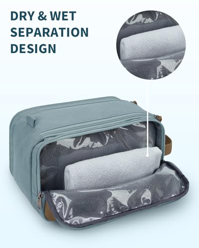 WANDF Toiletry Bag for Men Travel Toiletry Organizer Canvas and Leather Dopp Kit Water-Resistant Shaving Bag for Travel Accessories (Pale Blue, Large) - color: L, Pale Blue, size: Large