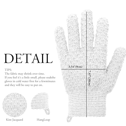 Exfoliating Bath Gloves 2 Pairs - Heavy Texture Body Scrub Gloves for Shower, Spa, Massage and Body Scrubs, Dead Skin Remover, Washing Gloves with Hanging Loop(Milk White) - color: White