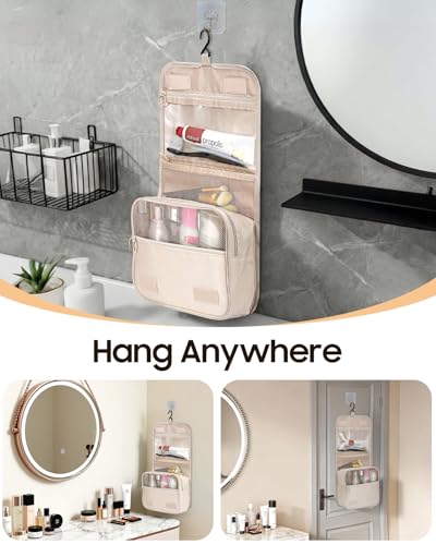 FINPAC Toiletry Bag, Large Capacity Hanging Makeup Bag with Waterproof PVC Compartment, Travel Cosmetic Organizer for Women, Makeup Lovers, Cruise, Gym, and Family Trips, Beige - color: Beige