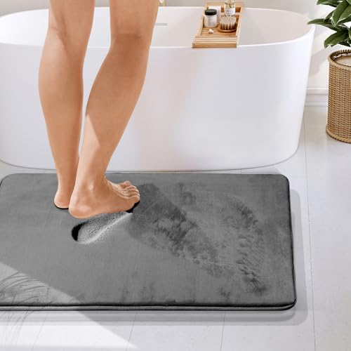 Clara Clark Bathroom Rugs Bath Mat Set, Velvet Memory Foam Bath Mats for Bathroom - Non-Slip, PVC Backing Bath Rugs, Washable Bathroom Rug Mats - Dries Quickly - 24 x 36 Grey - color: Dark Grey, style: 24 x 36