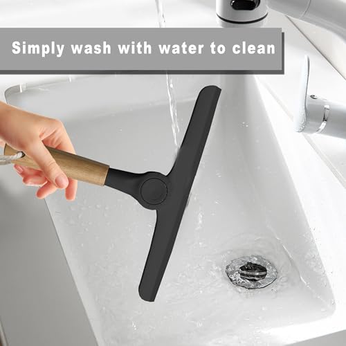 Show Squeegee for Glass Door Bathroom Squeegee with Bamboo Handle Show Wiper for Glass Door Window Tile Wall Car Windshield Mirror (Black) - color: Black