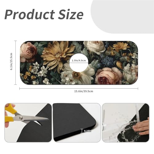 Kitchen Sink Splash Guard，Dark-floral Faucet Mat Sink Gadgets-Super Absorbent Fast Drying Mat Drip Catcher for Kitchen, Bathroom,Sink Mat, Dish Drying Mat, Bathroom(15" X 5.5" ) - color: Dark-floral