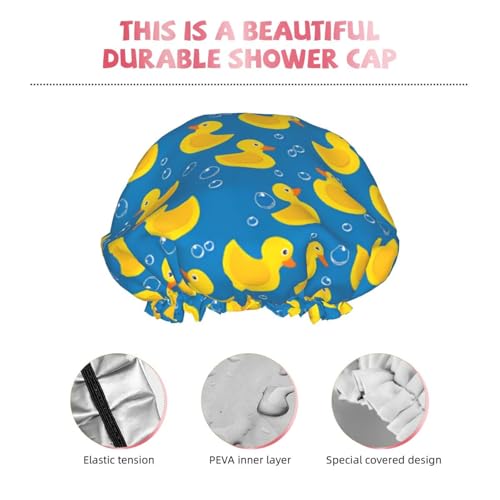 Rubber Ducks Shower Cap For Women Reusable Waterproof Double Layers Bath Cap Hair Protection Elastic Ladies Spa Salon Shower Hat - color: Yellow Rubber Duck