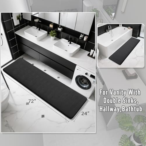 Yimobra Bathroom Runner Rugs 72"x24" Non Slip Washable Memory Foam Bath Mat, Super Soft Water Absorbent Hallway Carpet for Vanity Tub Shower, Black - color: Black, size: 72" X 24"