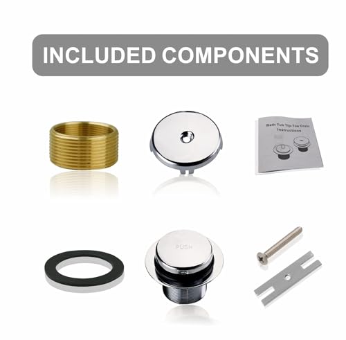 Chrome Bathtub Drain Tip-Toe Single Hole,Welsan Tub Drain Trim Set Conversion Kit Assembly, Coarse Thread Replacement Trim Kit with 1-Hole Overflow Faceplate Includes an Adapter,Chrome Plated - color: Chrome, style: 1 Hole