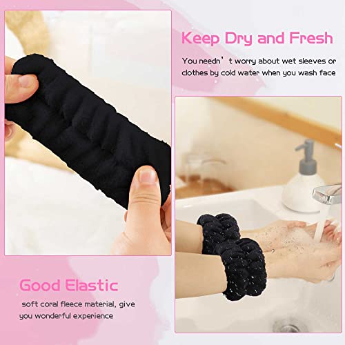 WSYUB Makeup Headbands, 1pcs Black Spa Headband Fluffy Bow Tie Headband Microfiber Face, and 2Pcs Wrist Spa Wash Band Absorbent Wristbands, for Washing Face Skin Care - color: Black