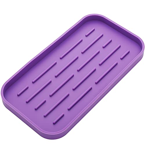 MicoYang Silicone Kitchen Sink Organizer Tray for Multiple Usage,Eco-Friendly Sponges Holder for Kitchen Bathroom Counter or Sink,Dish Soap Dispenser,Scrubber,Bottle,Cup (Purple, 10"×5.3") - color: Purple, size: 10" x 5.3" x 0.7"