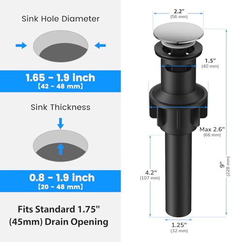 Bathroom Sink Drain with Overflow with Hair Catcher Anti-Clog Sink Strainer | Hurran Bathroom Sink Stopper for 1.65-1.9" Hole, Plastic Pop-up Drain for Bathroom Vanity Vessel Sink, Chrome, 2 Pack - color: Chrome X 2