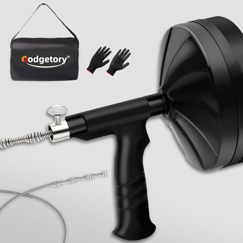 Drain Snake Auger, 50 Feet Flexible Plumbing Snake with 1/4" Drill Adapter, Manual or Drill Powered Drain Cleaner for Kitchen Sink, Bathroom & Shower Drains, Includes Gloves Storage Bag, Black - color: Black-50FT