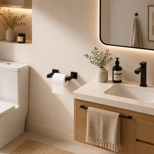 Matte Black Toilet Paper Holder Wall Mount, Bathroom Toilet Paper Holder for SUS 304 Stainless Steel, Double Post Pivoting Square Toilet Paper Roll Holder for Bathroom RV Paper Towels for TP - color: Square Matte Black