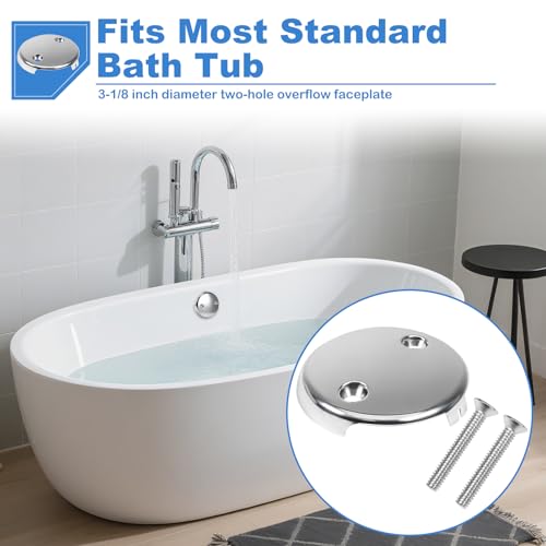 Two-Hole Bathtub Overflow Drain Cover, 3-1/8" Bathtub Drain Stopper with Two Matching Screws, Fits Most Standard Bathroom Tub (Plated Chrome) - color: Chrome Plated