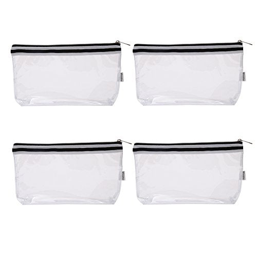 Multi-purpose Waterproof Clear Vinyl Zippered Toiletry Cosmetics Makeup Pouch With French Tape 4-pack - size: Large