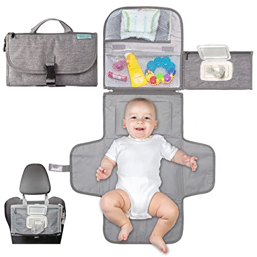 Kopi Baby Portable Diaper Changing Pad - Baby Diaper Changer Travel Bag with Wipes Pocket, Smart Design Portable Changing Mat, Infant Travel Station Kit, Gift for Newborn Girl & Boy - Grey, Classic - color: Grey, size: Classic