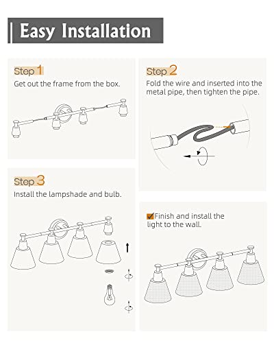 FEMILA Vanity Lights, 4-Lights Bathroom Light Fixtures Over Mirror, Antique Brass Wall Sconces Lamp with Hammered Metal Shade Finish, 4FG59B-4W BG - color: Gold, size: 30"