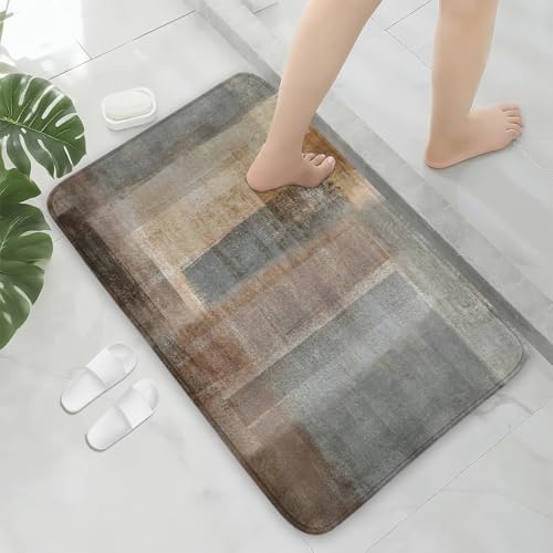 Brown Grey Rustic Abstract Vintage Farmhouse Bath Rug, Non-Slip Microfiber Soft Plush Modern Bathroom Mat Carpets Floor Mat for Bedroom Kitchen Bathroom Toilet 17x29 Inch - color: Grey