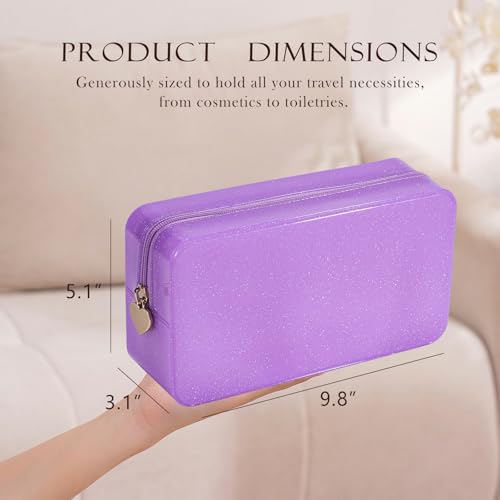 RSRSLEII Stardust Twinkle Jelly Travel Makeup & Toiletry Bag, Waterproof PVC Cosmetic Bag/Case for Women，Zipper SPF Beach Bag for Sunscreen Skincare and Daily Essentials (07Purple-Large) - color: 07Purple-Large
