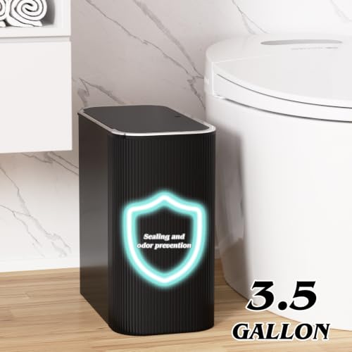 Black Bathroom Accessories Set, 3.5 Gal Trash Can with Press-Top Lid, Glass Bathroom Set, Soap Dispenser, Toothbrush Holder, Tumbler, Qtip Holders, Vintage Bathroom Sink Set Cute Bathroom Decor - color: Black, size: 6 Pieces