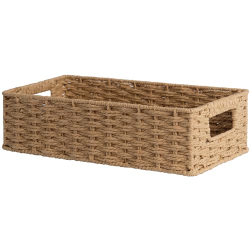 StorageWorks Toilet Paper Basket with Built-in Handles, Light Brown Round Paper Rope Baskets for Bathroom, 14 ¼"L x 6 ¾"W x 3 ¾"H, 1 Pack - color: Light Brown, size: 14¼" L x 6¾" W x 3¾" H