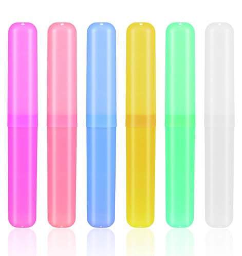6 Pack Toothbrush Cases, Toothbrush Holders Travel Compact & Lightweight for Camping, Business Trips, School (Clear, Reusable)