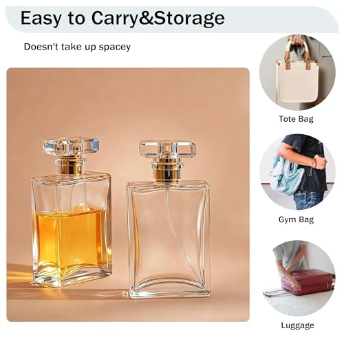 YU FENG 2 Pack 100ml Glass Perfume Spray Bottles, Clear Refillable Atomizer | Clear Glass Design, Gold Sprayer With Transparent Cap, Fine Mist Spray, Refillable Bottle For Perfume And DIY Use - style: Clear Glass