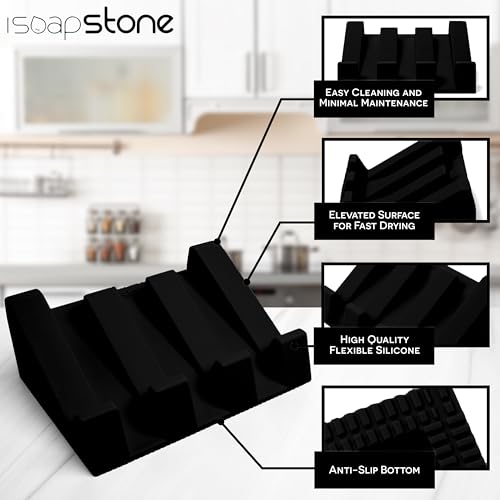 Silicone Soap Dish (USA Patented) Self Draining Bar Soap Holder for Shower Bathroom Sink, Drying Soap Dish Tray Sponge Holder Easy Cleaning Soap Saver Travel Accessories (Black, 2) - color: Black, 2