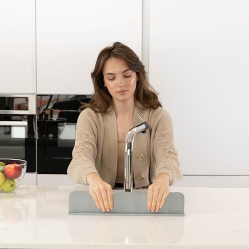 TYOARO Silicone Sink Splash Guard - Water Splash Guard for Kitchen, Island and Bathroom - Secure Non-Slip Suction Cup Base - Dishwasher Safe, Gray (17.4 x 1.7 x 3.6") - color: Cool Gray